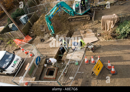 Digging the service trench for a new housing development Stock Photo