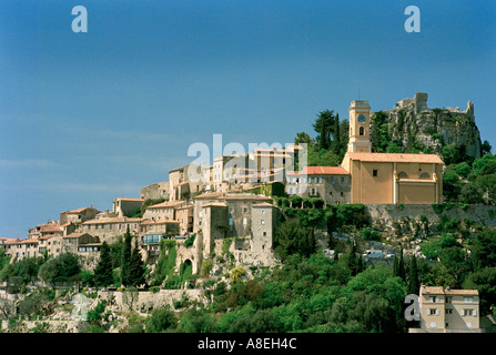 Eze near Nice and Monaco is perched on top of a hill overlooking the Mediterranean coast Stock Photo
