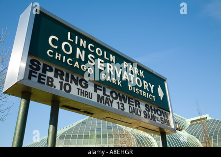 CHICAGO Illinois Lincoln Park Conservatory sign outside indoor botanical garden glass domes Stock Photo
