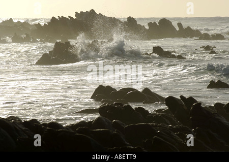 Two oceans meet at Cape Agulhas in South Africa Indian and Atlantic Ocean meet on the continents most southerly point Stock Photo