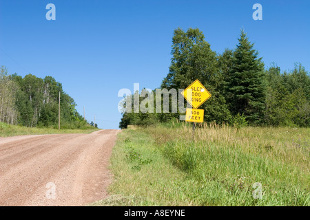 Warning sign for a dogsled crossing Stock Photo