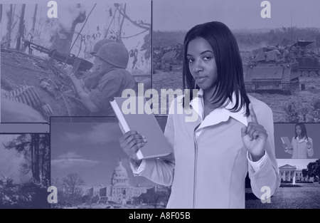 Young Black female history teacher passionately engaging with students in a classroom setting, USA. Stock Photo