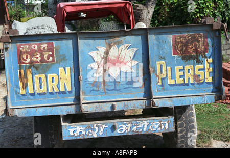 Horn Please stands for Nepali driving style as seen on back of a track in Pokhara city Nepal Stock Photo