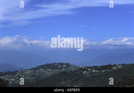 Rolwaling Himalayan range as seen from Kathmandu valley Nepal Stock Photo