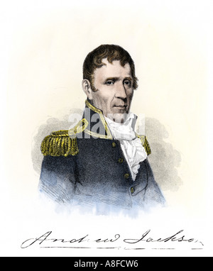 Andrew Jackson in US Army uniform about the time of the Battle of New Orleans 1815. Hand-colored steel engraving Stock Photo