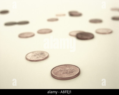 Canadian Currency One Cent Pennies Scattered Stock Photo