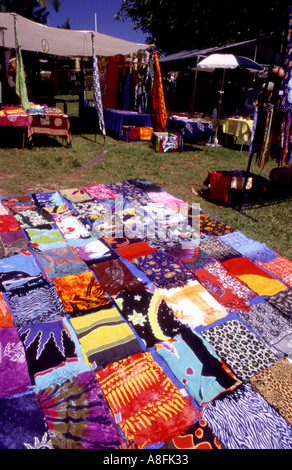 A colourful patchwork quilt for sale at a market stall Port Douglas Queensland Australia  Stock Photo