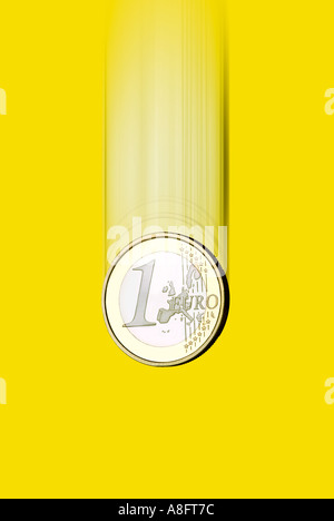 1 Euro falling 1 Euromünze fällt Stock Photo