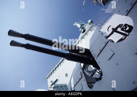 HMS Belfast AA Anti-Aircraft guns in London England Stock Photo