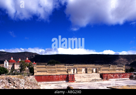 Friezes facade of building Columns Group Mitla Archaeological Zone San Pablo Villa de Mitla Oaxaca State Mexico Stock Photo