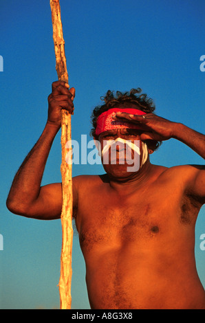 aboriginal gazing at the sea, Darwin, Australia Stock Photo