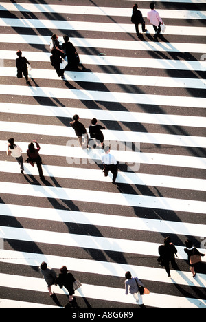 people and businessmen on pedestrian crossing on intersection, Ginza, Tokyo, Japan Stock Photo