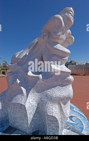 Mosaic Sculpture of Captain Scott in Cardiff Bay, Cardiff, Wales Stock Photo