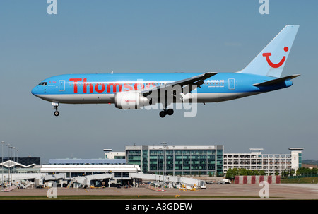 Thomson Boeing 767 aircraft landing at Birmingham International Airport, West Midlands, England, UK Stock Photo