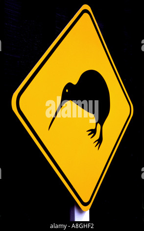 Road sign warning depicting the iconic kiwi New Zealand Stock Photo - Alamy
