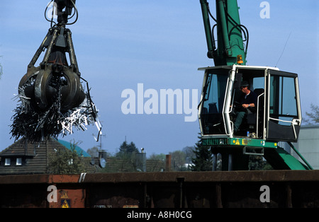 Metal for recycling being loaded onto railway wagons, Solingen, North Rhine-Westphalia, Germany. Stock Photo