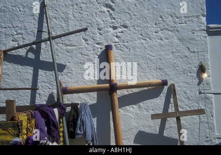 Crosses on a wall in Portobelo at the black Christ Festival Stock Photo