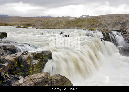 Water Cascade from the Hofsjokull Glacier Iceland Stock Photo
