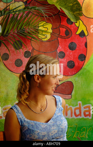 Mexico, Playa del Carmen, Woman in cafe Stock Photo