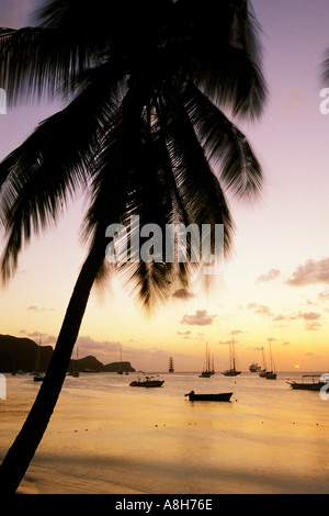 Travel, Caribbean beach sunset, St Vincent, Bequia harbor Stock Photo
