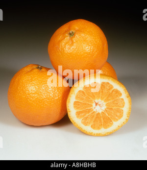 Group of mandarin fruit whole sectioned variety Pixie Stock Photo