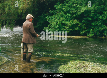 Fly Fishing on the River Test Hampshire Southern England UK Stock Photo