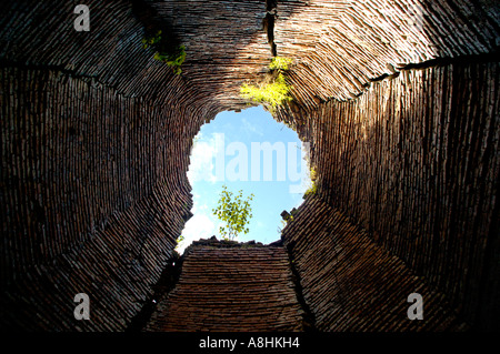 Brick structure with sky view inside Prasat Yeay Peau Sambor Prei Kuk near Kompong Thom Cambodia Stock Photo