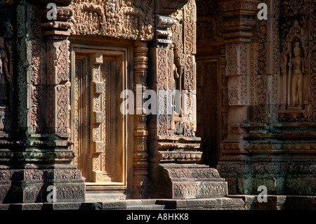 Fine reliefs Banteay Srei Angkor Siem Reap Cambodia Stock Photo