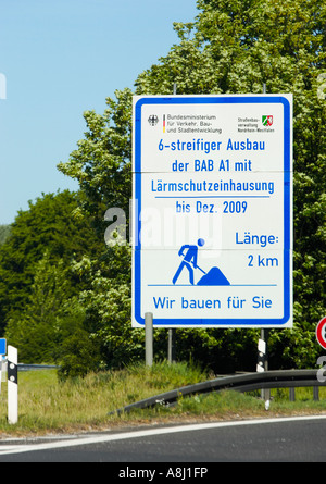 German autobahn motorway roadworks information sign in Germany Europe Stock Photo