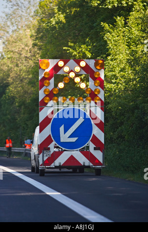 German autobahn roadworks warning vehicle Germany Europe Stock Photo