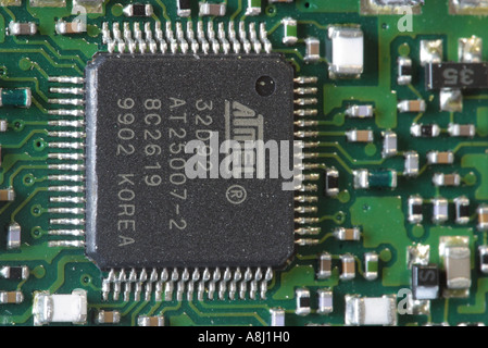 Electronic circuit board inside a mobile cell phone Stock Photo