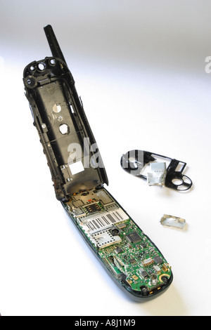 Inside of a smashed mobile phone components cellphone Stock Photo
