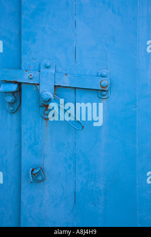 Blue door on warehouse British Columbia Canada Stock Photo