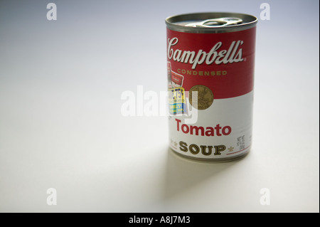 Sudio shot of a can of Campbell s tomato soup sits on a white surface background 2006 Stock Photo