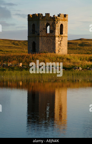 scolpaig tower reflections  isle of north uist western isles outer hebrides scotland Stock Photo