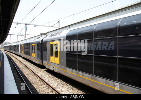 Tangara double decker suburban train in Strathfield Railway Station in Sydney New South Wales NSW Australia Stock Photo