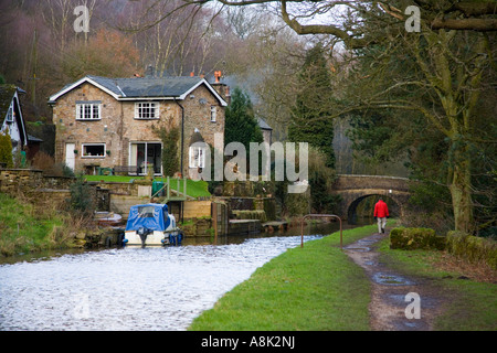 View along the Peak Forest Canal at Marple near Stockport in Cheshire Stock Photo