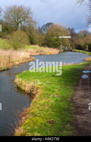 View of Turf Lea Lift Bridge on the Peak Forest Canal at Marple near Stockport in Cheshire Stock Photo