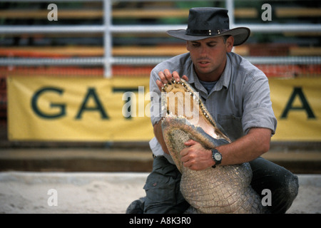 Florida, Orlando, Gatorland, Alligator wrestling Stock Photo