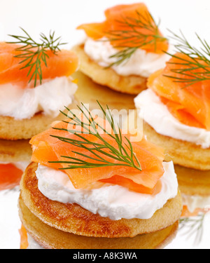 SALMON AND CHEESE BLINI Stock Photo