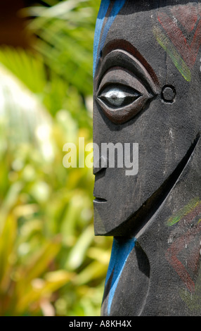 Close up Image of a traditional Tiki Statue on Bora Bora Stock Photo