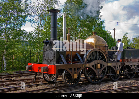 Replica vintage Great Western Railway broad gauge Fire Fly steam engine in steam at Didcot Railway Centre May 2007 JMH2807 Stock Photo