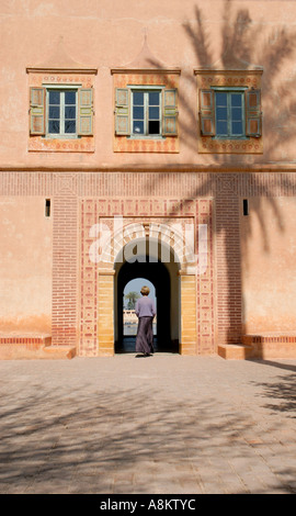 Poolside Menzeh or pavilion in the Jardin Menara Marrakech Marrakesh Morocco North Africa Stock Photo