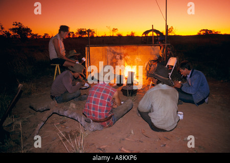 Stockmen around campfire, outback Australia Stock Photo