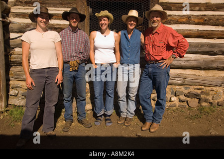 IDAHO INDIAN CREEK GUEST RANCH Ranch staff posing for the camera near the Main Salmon River and Shoupe Id MR Stock Photo