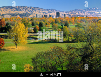 USA IDAHO BOISE Autumn view of Ann Morrison Park and  Boise City Skyline Stock Photo