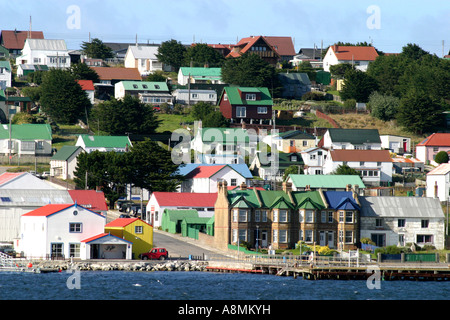 Colourful roofs on the houses in Stanley ,capital   of the Falkland Islands .South Atlantic Ocean Stock Photo