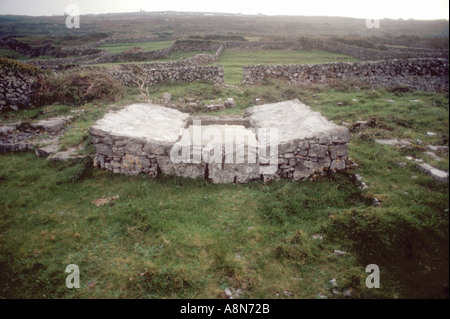 Water collection cement platforms on Aran Island in Galway Bay Ireland Stock Photo