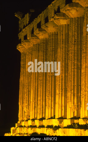 Detail of the Temple of Concord at Agrigento Sicily Italy by Night Stock Photo