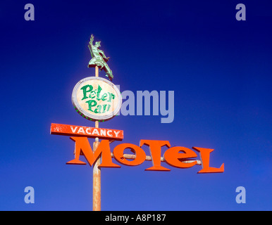 Peter Pan Motel sign for an old motel in downtown Las Vegas Nevada Stock Photo